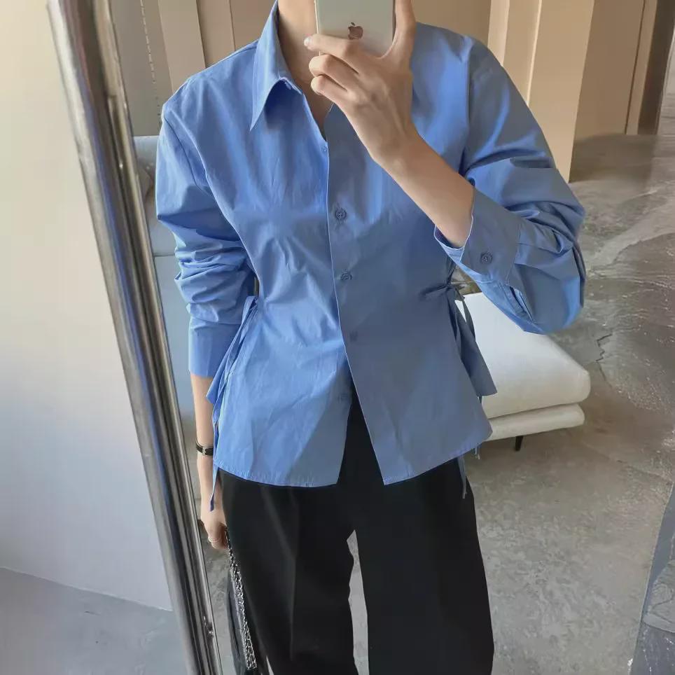 Spring 2024 Korean Loose-Fit Strap Long-Sleeve Shirt for Women - Trendy and Versatile