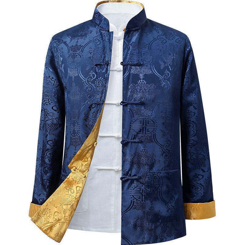 Double-Sided Tang Suit Jacket for Men: Long Sleeve, Chinese Style, Ideal for Middle-Aged & Elderly - Perfect for Spring & Autumn.