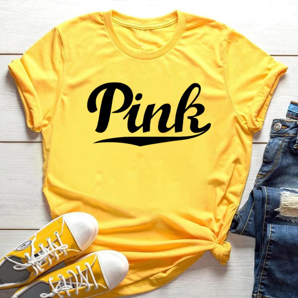 PINK Graphic Tees Pink Letter T-Shirts Women Short Sleeve Tshirt Summer Casual Tops
