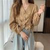 Lace-up Drawstring Flavor Blouse Irregular Button Up Overshirts Long Sleeve Blouse Shirt  Office