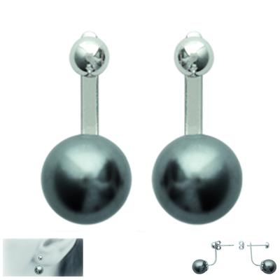 [M9954] - 'Perla' grau-silberne Ohrläppchen-Konturohrringe (8 mm)