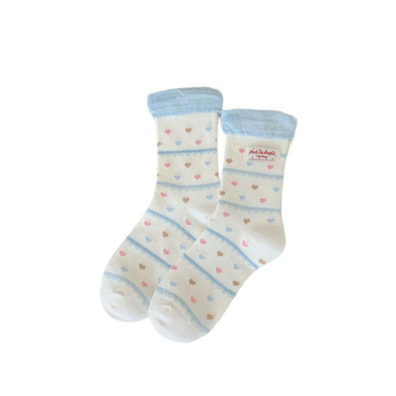 Damen Frühling und Herbst Lieblich Gepunktet Süß Cartoon mit Stofflogo In der Tube Frotteesocken