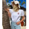 INS American Retro Sports Style Little Cherry Print Pure Cotton Loose Casual Shoulder Short Sleeve T-shirt for Women