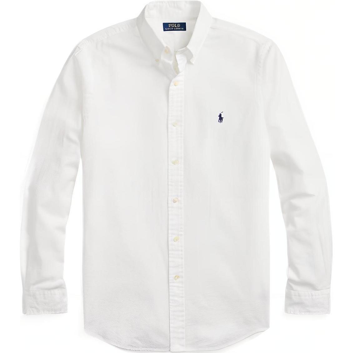 

Polo Ralph Lauren SS22 Однотонная хлопковая рубашка с длинным рукавом из фактурной ткани с вышивкой маленького логотипа Мужские рубашки Белый MNPOWOV16822222-100