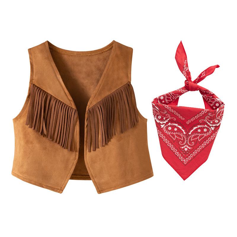 Gilet Western con Frange per Bambini Costume da Gioco di Ruolo Può Essere Abbinato con Foulard Cappello