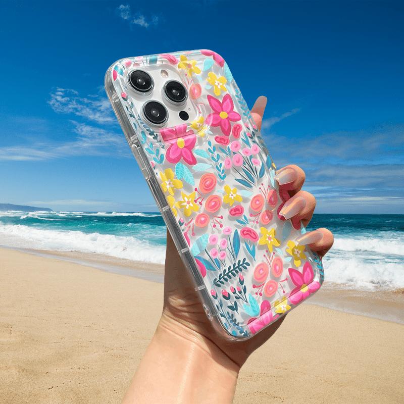 

1 шт. Чехол для мобильного телефона из ТПУ с прозрачной защитой от падений и красочным цветочным узором для IPhone 16 15 14 13 12 11Promax XS Max XR X XS 8 7 Plus IPhone 16 Pro белый