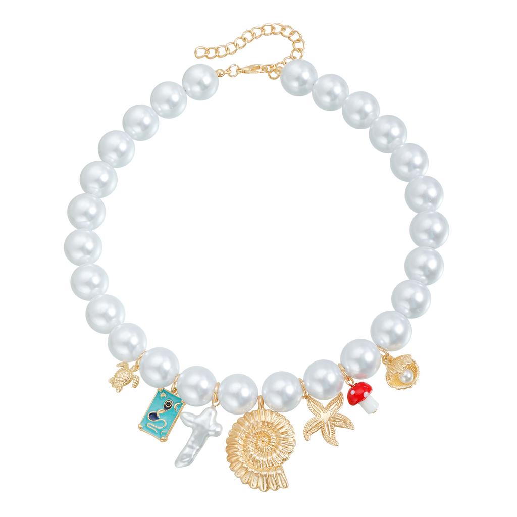 Muschel Seestern Schlüsselbein Anhänger Simulation Perlenkette Schmuck Strandurlaub Statement Halskette