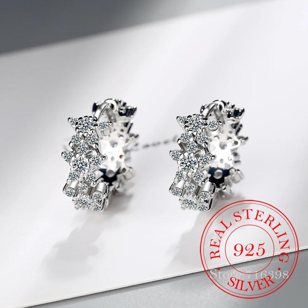 

100% Real 925 Sterling Silver Lovely Stereoscopic Plum Bossom Piercing Earrings For Women Student Luxury Jewelry Aretes De Mujer серебряный