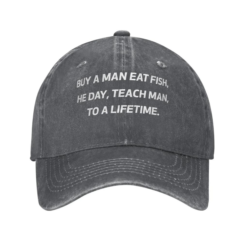 Compra Un Uomo Mangia Pesce Lui Giorno Insegna Pesce Uomo A Una Vita Cappellino da Baseball Casual Cappellino Trucker da Esterno Cappellino Snapback Traspirante Estivo
