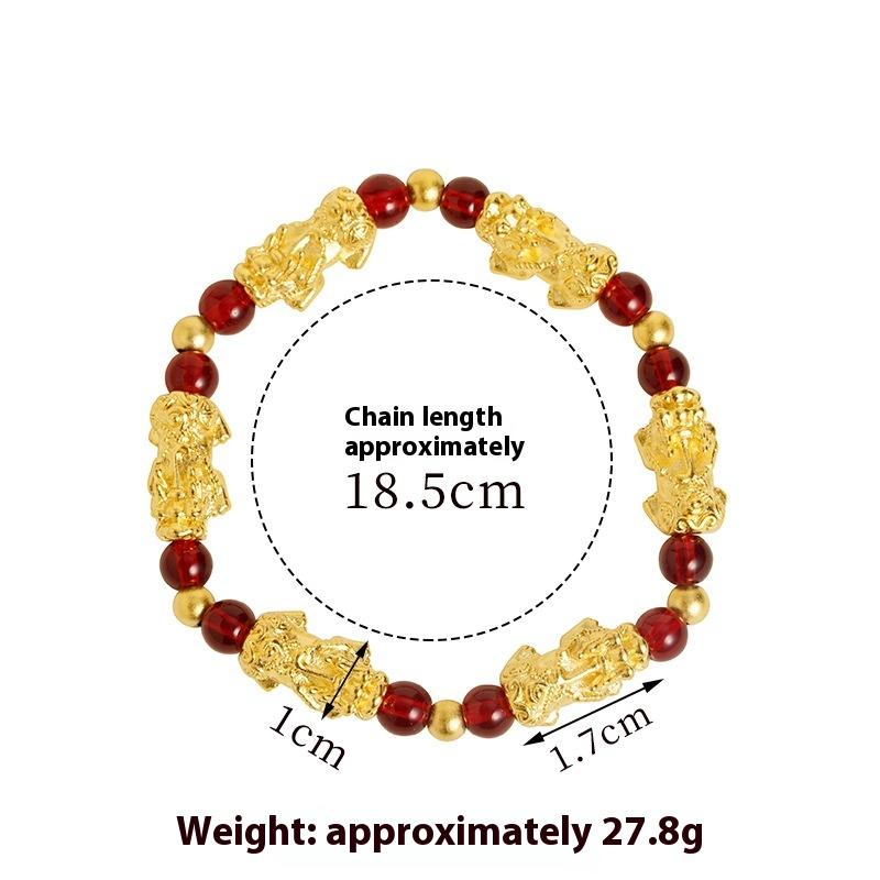 Chinese Style Ancient Gold Sand Pixiu Bracelet Auspicious Retro Domineering Ruyi Jewelry Bracelet Accessories