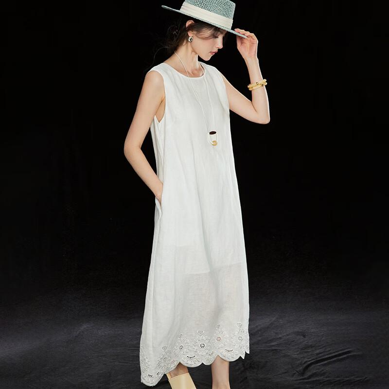 Wudao 100% Linen Resort Style Embroidered Dress
