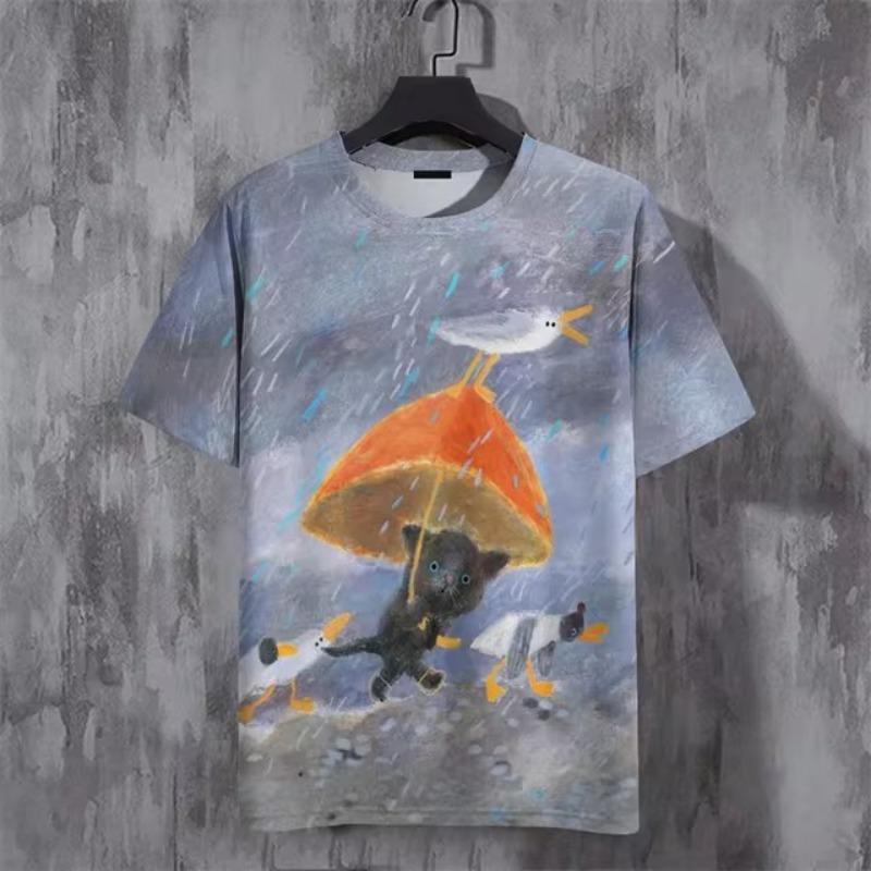 

Футболка з мультяшним тваринним візерунком для чоловіків, жаба, кіт, собака, футболки з 3D-друком, літні вільні футболки з короткими рукавами, топи з круглим вирізом, вуличний одяг 5XL