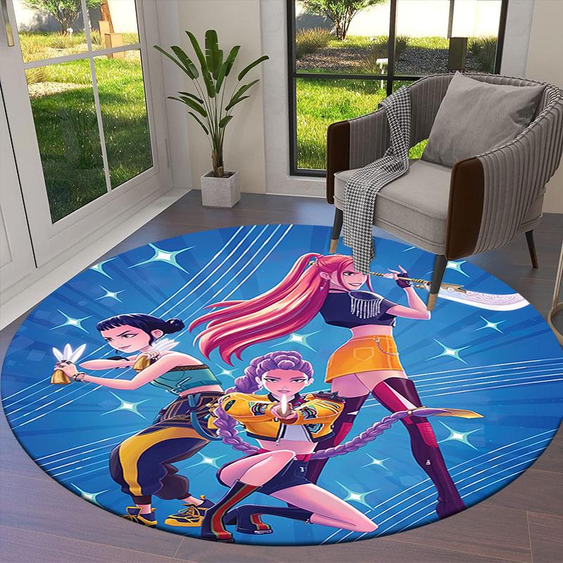 Kpopdemonhunters Runder Teppich, Teppich für Wohnzimmer, Schlafzimmer, Sofa, Spielzimmer Dekor, Rutschfeste Fußmatte