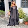 2026 summer new European and American cross-border fashion elegant striped spliced ruffle edge long-sleeved dress
