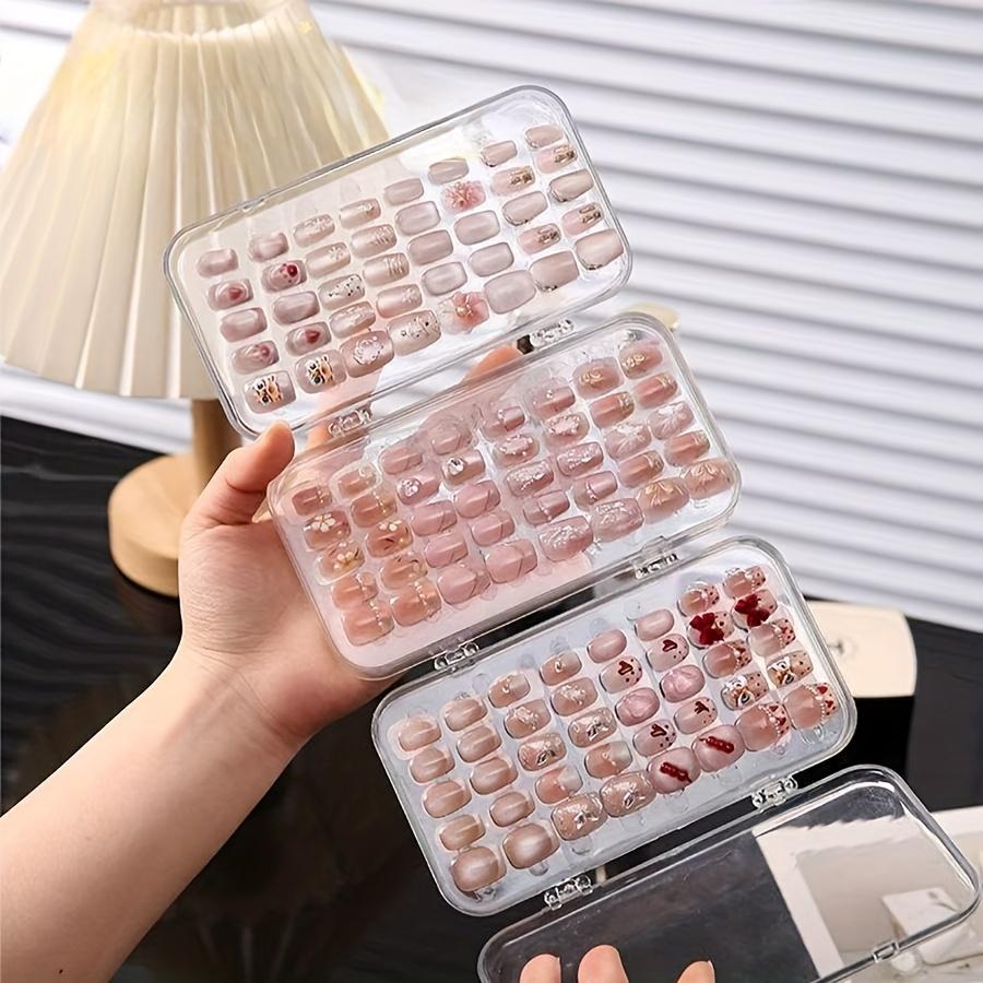 Nail Art Storage Box, Nail Accessories Transparent Display Storage Box, 3 Tier Foldable Nail Storage Box Set, for Press on Nails
