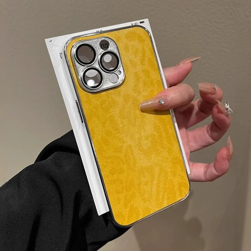 Luxurious Leopard Print Leather Phone Case for iPhone 16, Full Coverage Protection for iPhone 13/14 11 Pro Max жёлтый