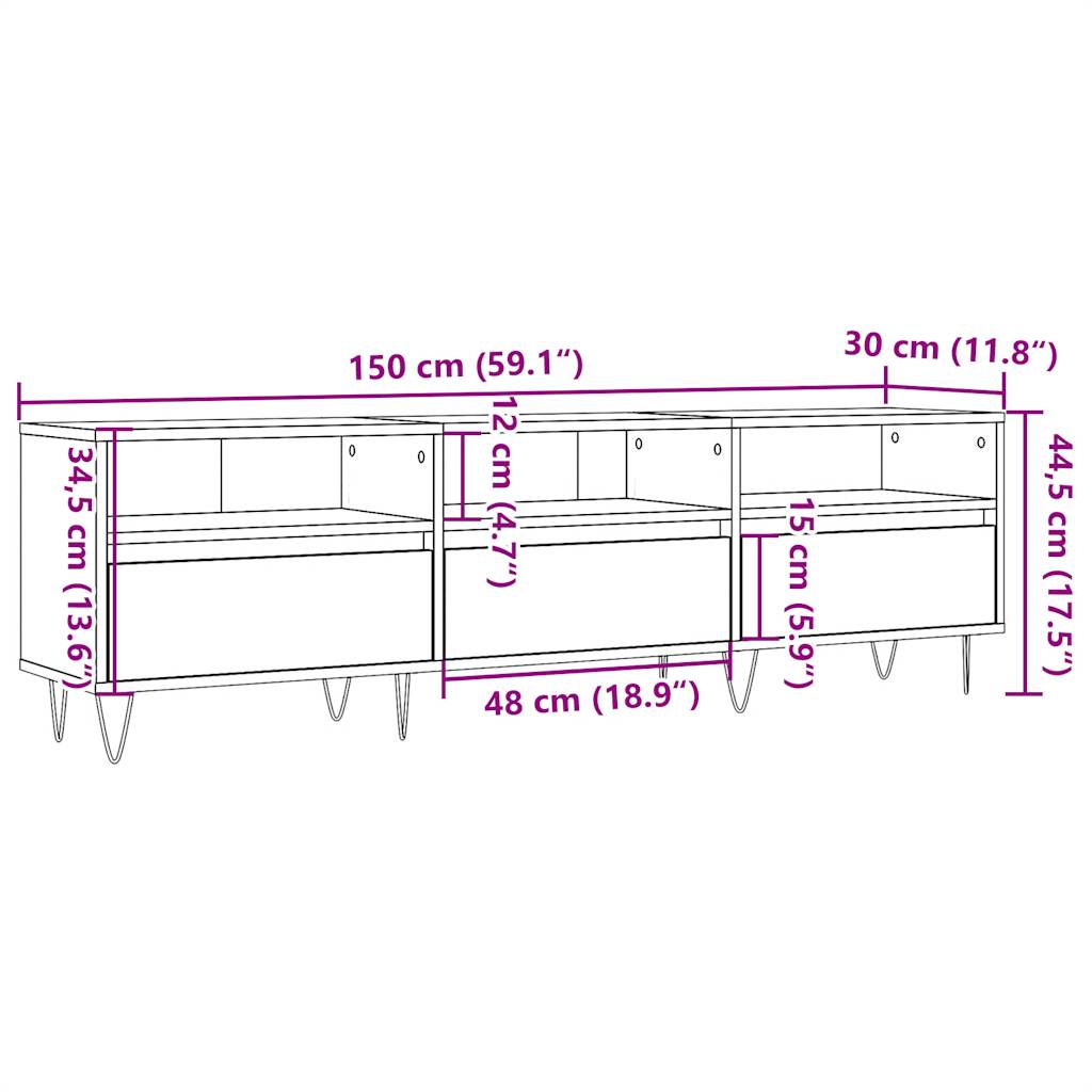 TV Stand Rustic Wood Look 150 x 30 x 44.5 cm Engineered Wood
