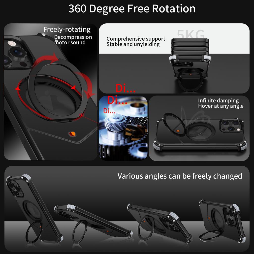 For iPhone 14 Pro Max Case PC+Metal Boardless Phone Back Cover with Kickstand