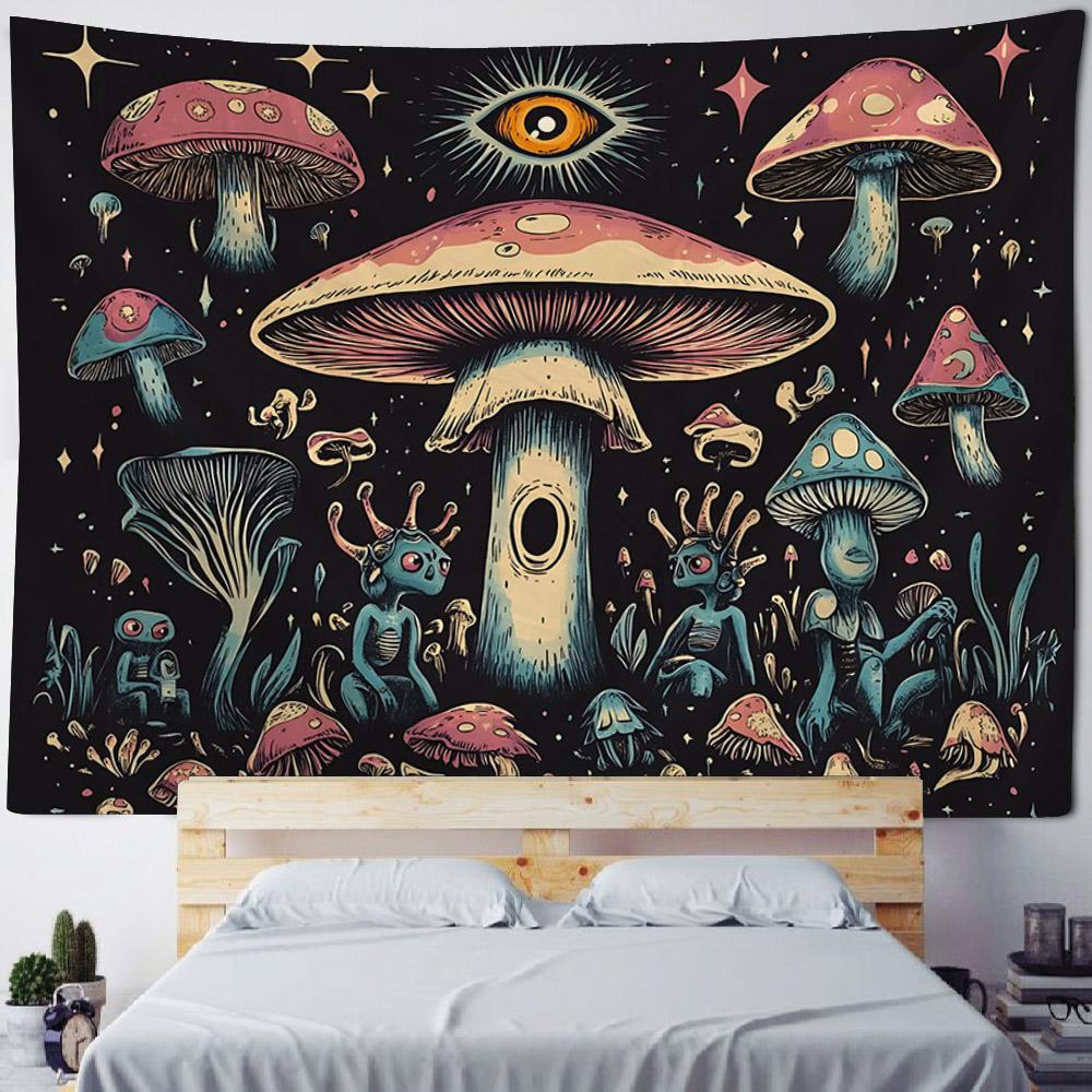 Cartoon Mushroom Tapestry Psychedelic Background Poster Hippie Hanging Cloth Children'S Room Decoration Kawaii Wall Decoration