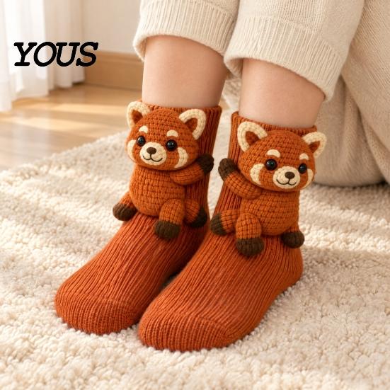 Unique Gift for Friends 1 Pair 3D Knit Animal Socks, Fuzzy Cute Novelty Casual Home Lounge Socks Hand Crocheted Floor Sock, Stuffed