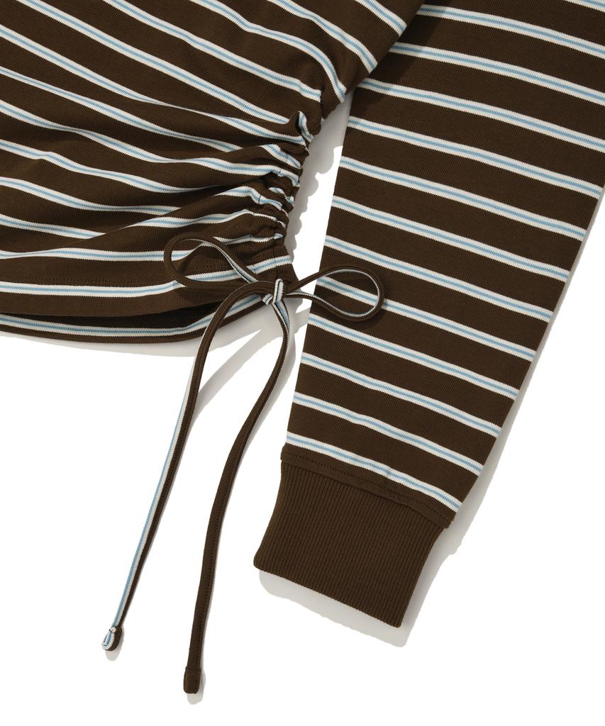 WACKY WILLY Women'S Pinstripe String Rugby Long Sleeve Brown