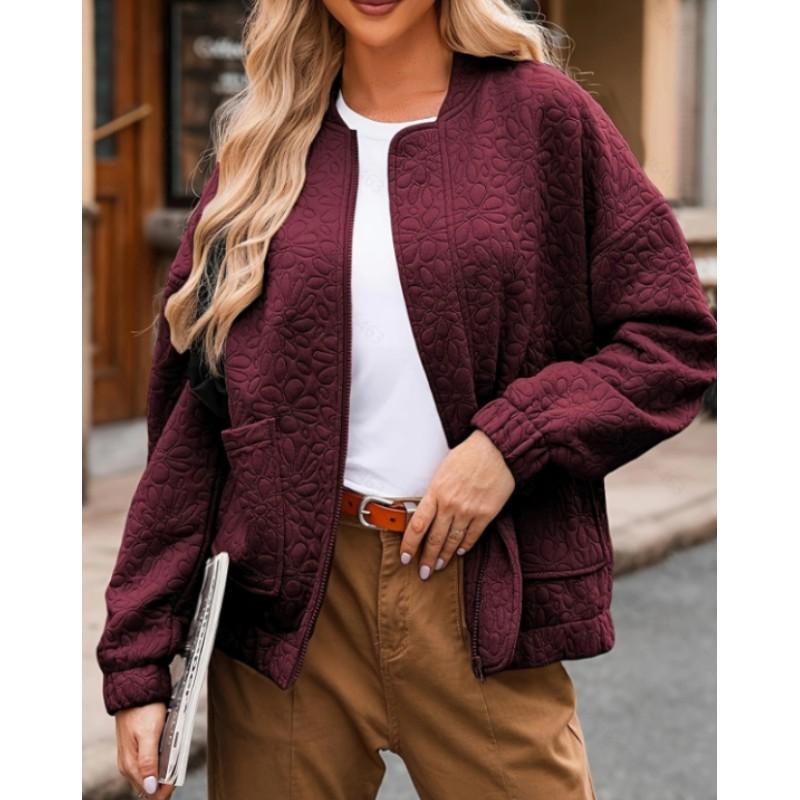 

Women s Fall Plus Size Casual Jacquard Cardigan Jacket Lightweight Zipper Solid Color Long Sleeve Jackets XS