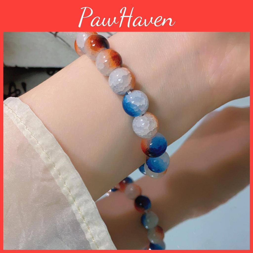 Chinese Modern Style Handmade Bracelet With Deep Sea Glass And Blue Tiger Stones Eye