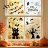 Cartoon Pumpkin Window Cling 4 Sheets Halloween Electrostatic Glass Stickers, Pumpkins Castle Bats Bright Color Decals PVC Waterproof Static