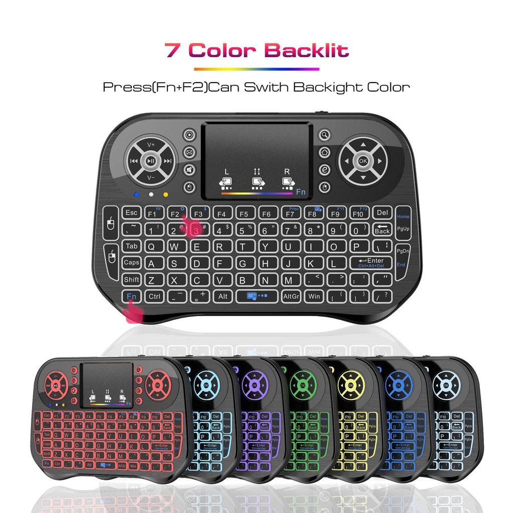 i10 Mini Wireless Keyboard & Air Mouse with 2.4G Touch, Touchpad Backlight, and Seven-Color LED Lights