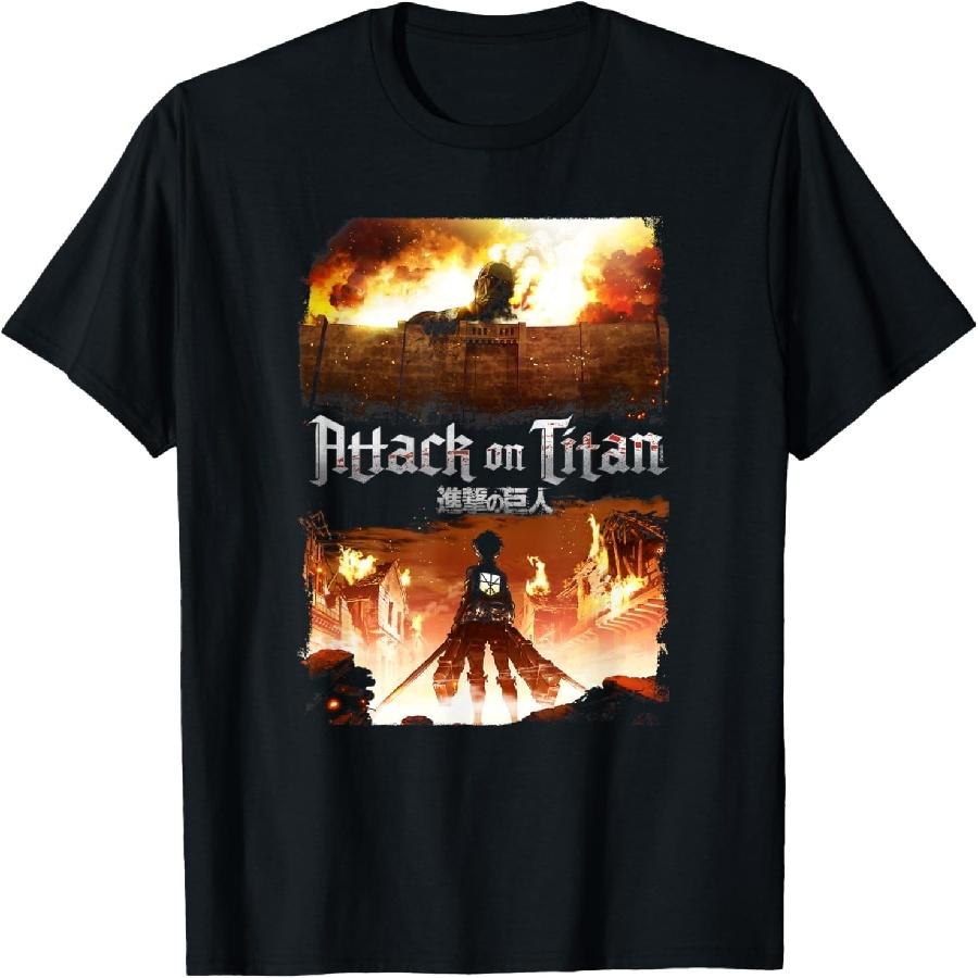 Attack on Titan Key Art Flaming Attack Scene AOT Anime T-Shirt