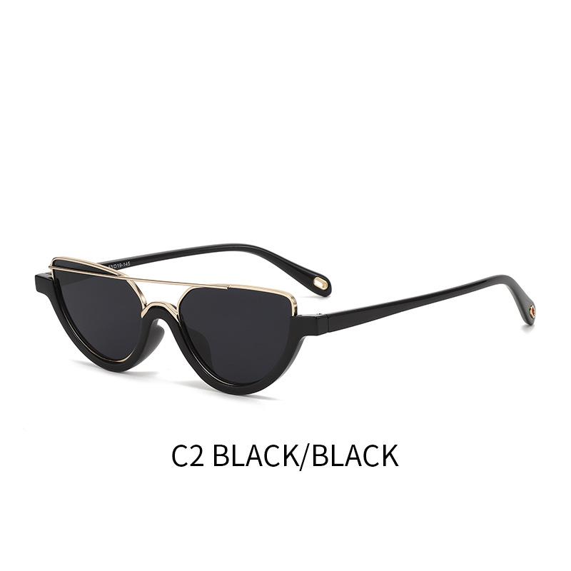 A Pair of Double Beam Half Frame Fashionable and Personalized Cat Eye Glasses Hip-Hop Sunglasses