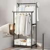 Movable Double Rod Clothes Rack Heavy Duty Coat Shelf with Wheels Bedroom Floor Hangers Organizer Home Shoe Hat Storage Racks