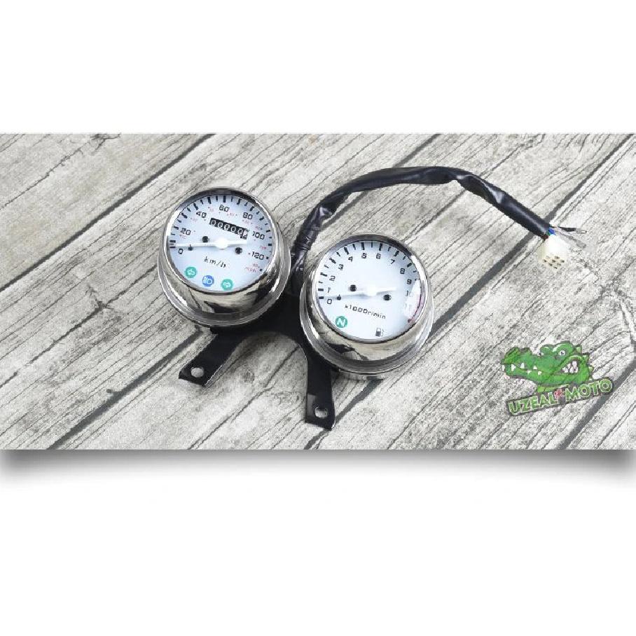 12V Vergaser-Stil Doppelköpfe Universell Motorrad Mechanischer Kilometerzähler Hohe Qualität Tachometer und Motordrehzahlmesser