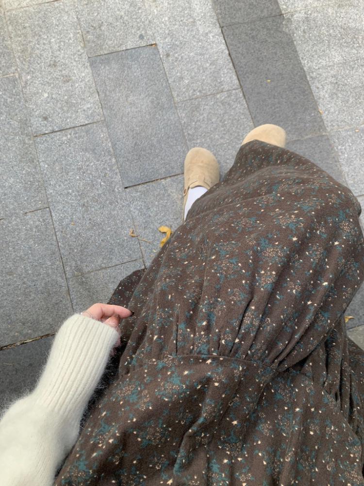 2025 Korean Retro Floral A-Line Skirt: Sweet, Gentle, High-Waisted, and Versatile One Size коричневый