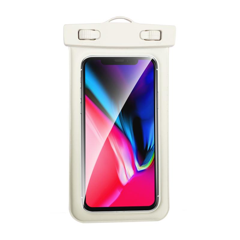 Inflatable Waterproof Phone Pouch with Touchscreen Access and Neck Strap for Diving and Swimming.
