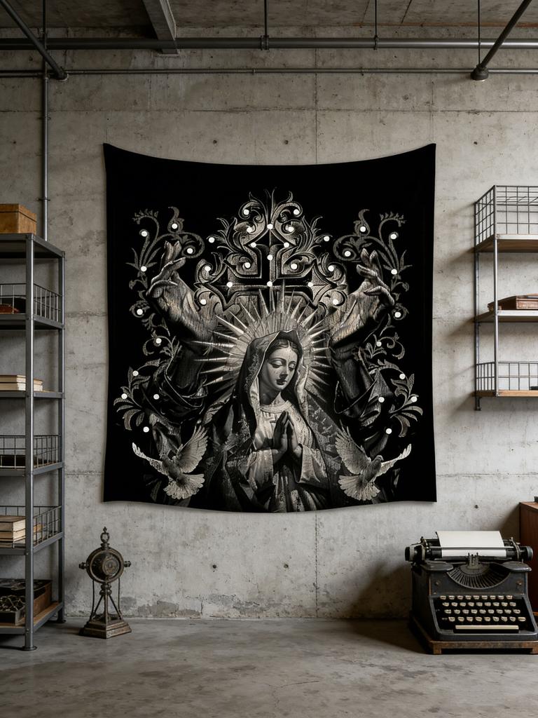 Goth Dark Holy Lady Dove Cross Tapestry 3X5 Ft Polyester Wall Hanging For Living Room Bedroom Home Camping Decor