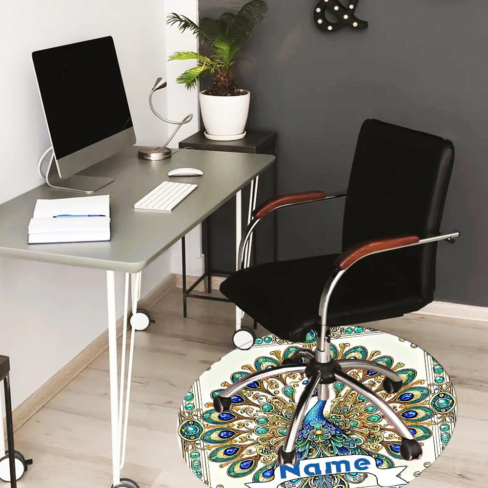 Jeweled Peacock Art Deco Frame With Personalized Name Office Carpet Nonslip Carpet Office Chair Mat Design For Home Bedroom Gift Living Roomt35