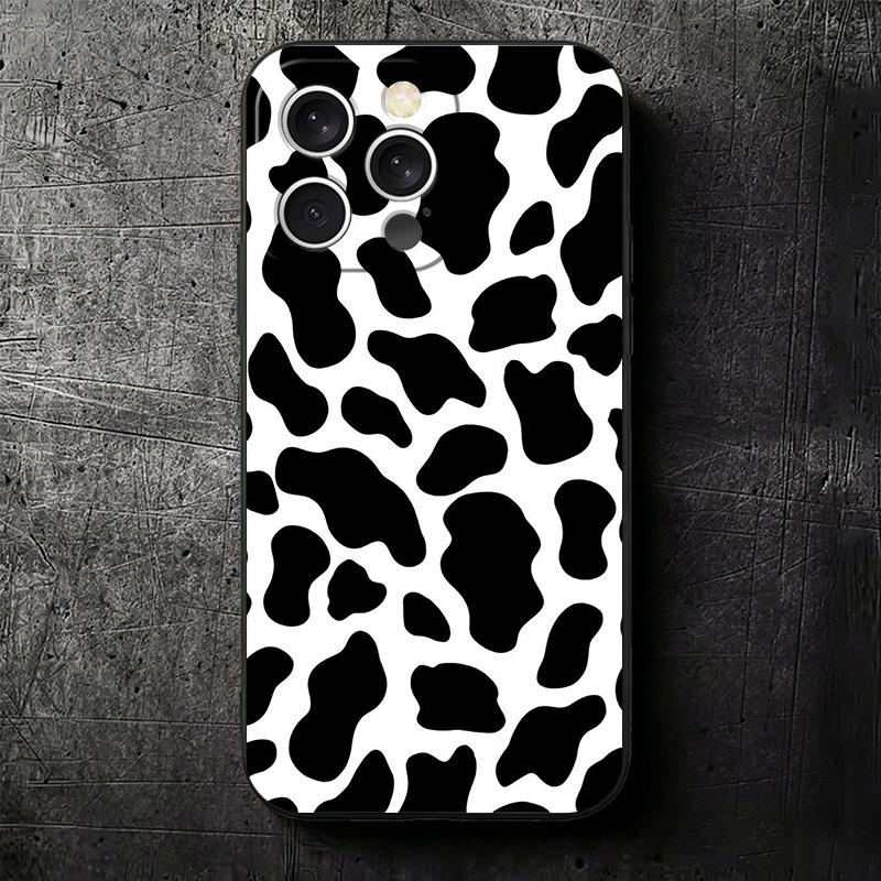 White Black Dairy Cattle Symbol Soft Phone Case for iPhone 16 16E 17 Air 15 Pro Max 14 Plus 13 Mini 11 12 7 Black Cover Back She