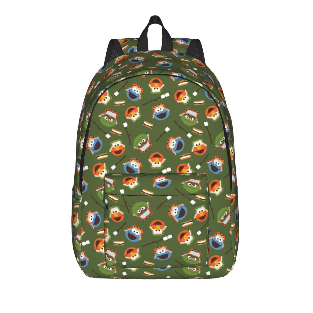 Sesames Streets Backpack Cool Student Hiking Travel Daypack Smiling Cookie Monster Pattern Laptop Computer Canvas Bags Durable