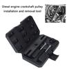 Crankshaft Pulley Installation Tool Set with Threaded Screw, Two Bolts, Round Fitting, Metal Bar, and Storage Case for Engine Removal Tasks