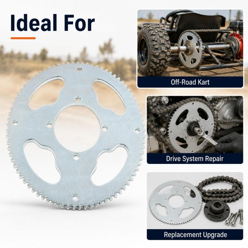 Steel 25H Rear Chain Gear 80T with 54 Mm Center Bore, 4 Bolt Mount and Silver Finish, Replacement Drive Wheel for Mini Bike Chain System Service