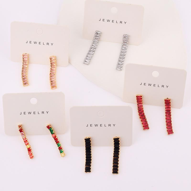 Cross-Border Style Zircon Bow Tassel Earrings: Rectangular Colored Diamond, Super Shiny, Long Dangle