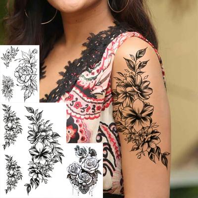 Realistische Orchidee Lilie Blume temporäre Tattoo für Frauen Rose Fake Tattoo Aufkleber Cluster realistische Wassertransfer schwarze Tatoos