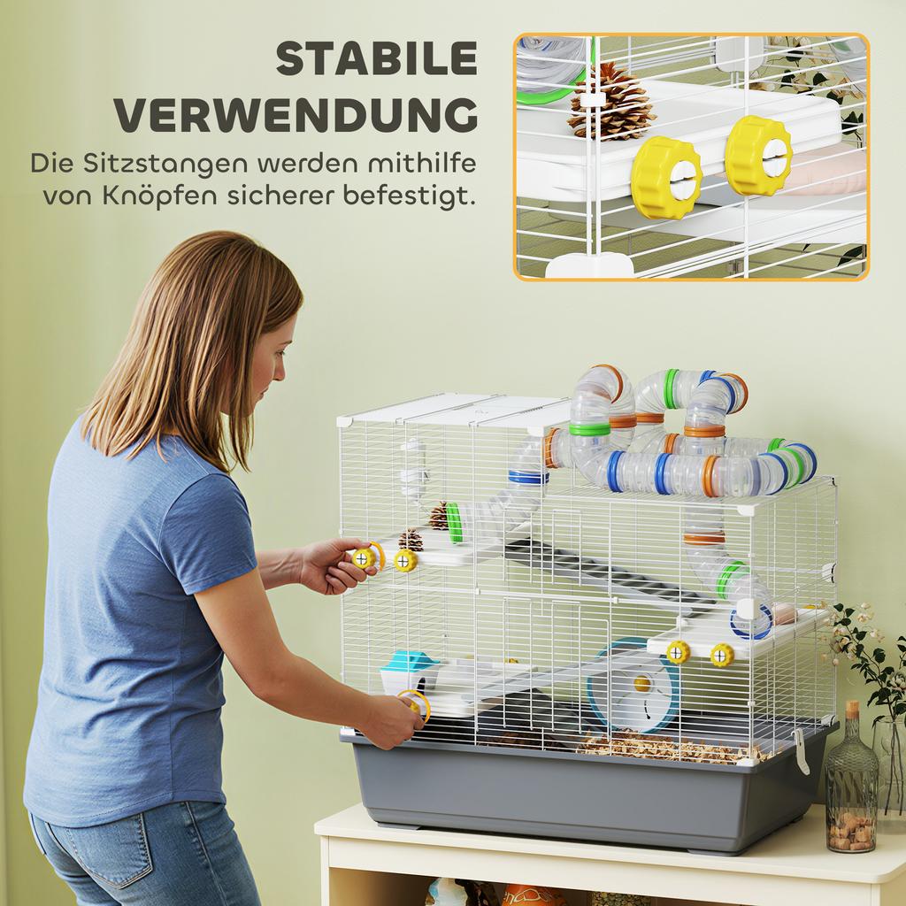 Dwarf Hamster Cage, 4 Levels, Tunnel System, Hut, Accessories, Top Opening, 78 X 45 X 73 Cm, Grey