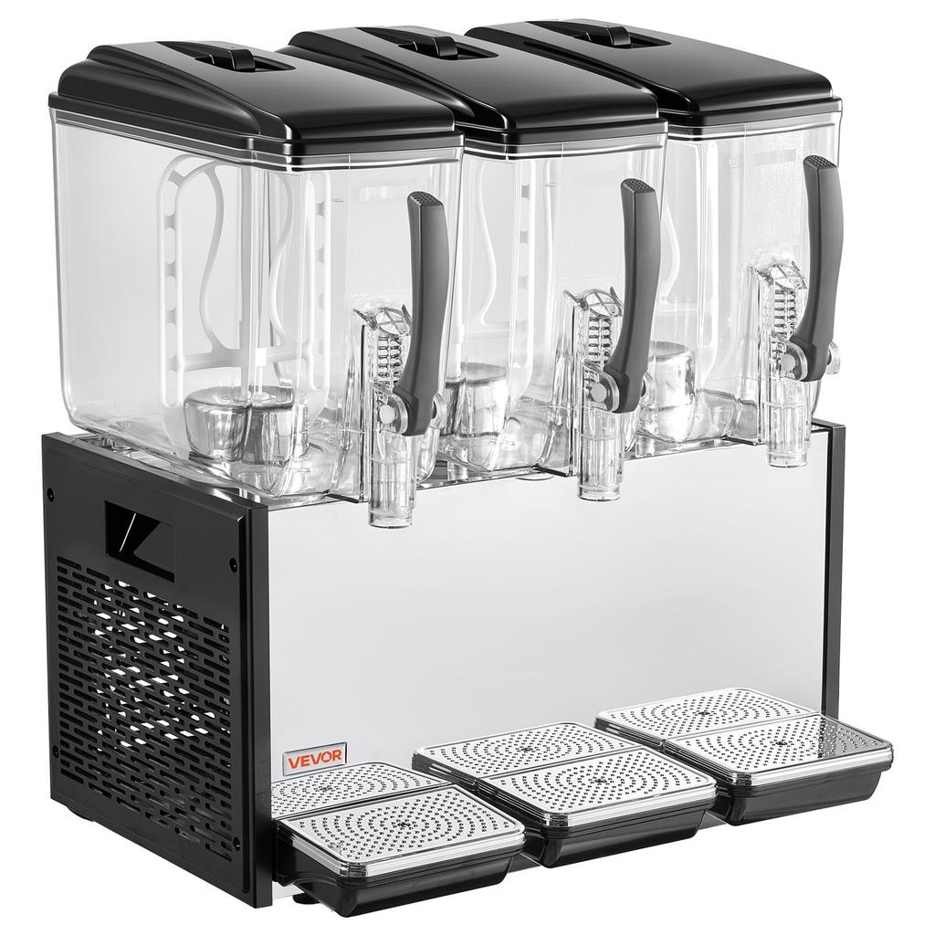 Commercial Beverage Dispenser 3 Tanks 12 L / 12.7 QT Per Tank, Stainless Steel Juice Dispenser, Ice Tea Drink Machine with 7 to 12 Cooling