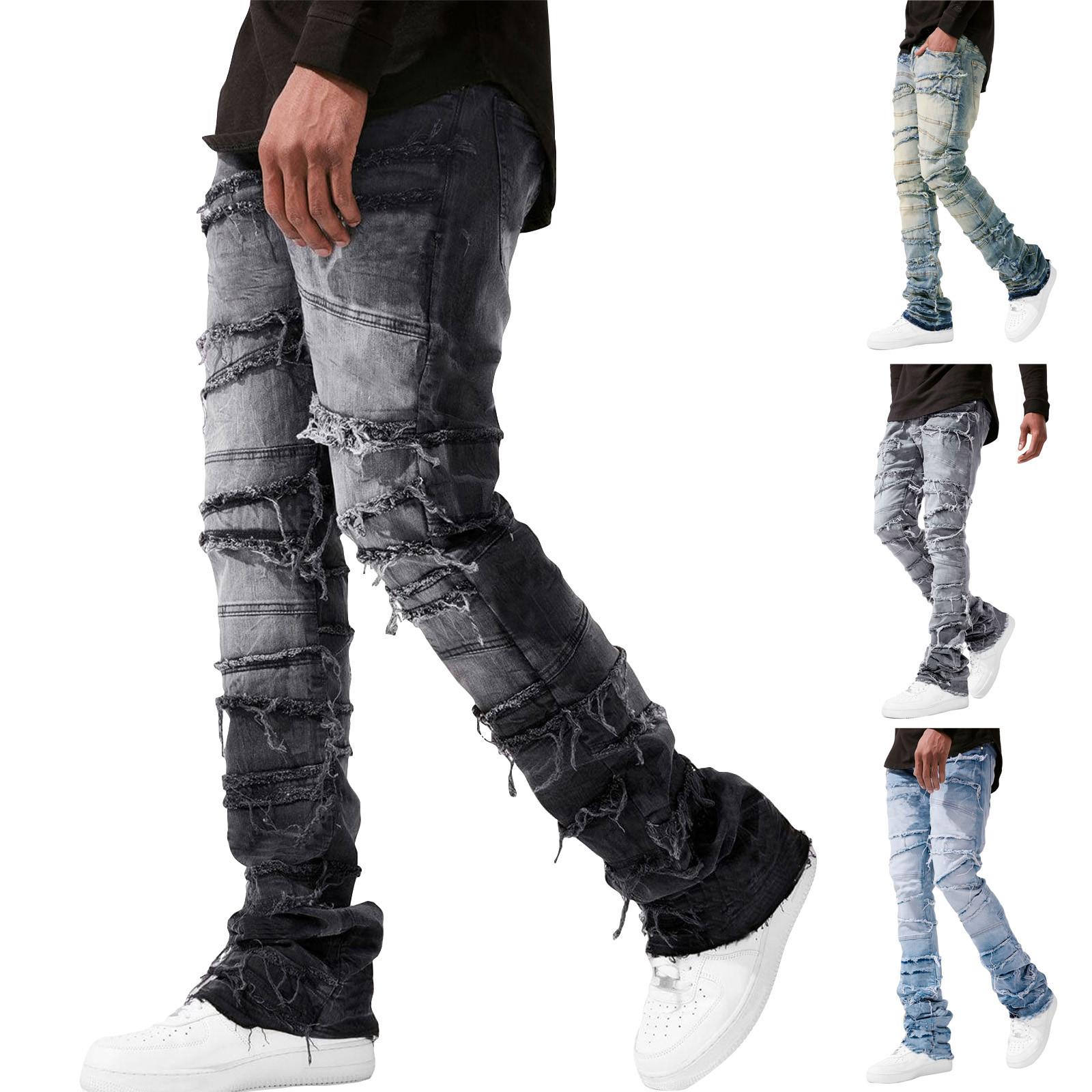 

Men s Casual Mid-Rise Washed Trousers Retro Straight Slim Fashion Jeans XL світло-синій колір