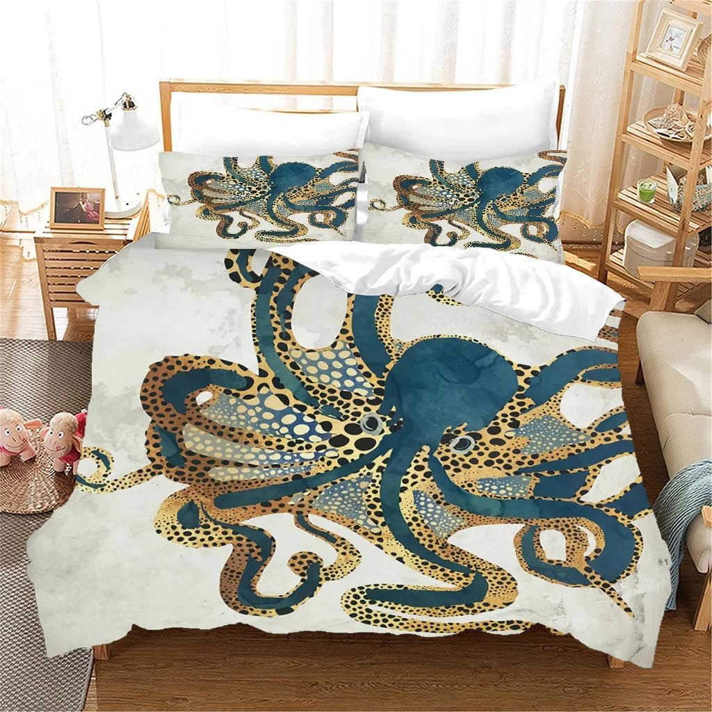 

Новое изображение осьминога высокой четкости Очень большой пододеяльник Набор из трех предметов для кровати Один пододеяльник Две наволочки Flat Sheet&70x133cm 2pcs