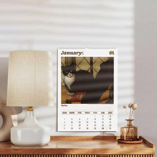 2026 Cat Wall Calendar Funny Weird Cats In Renaissance Art Monthly Planner with Clear