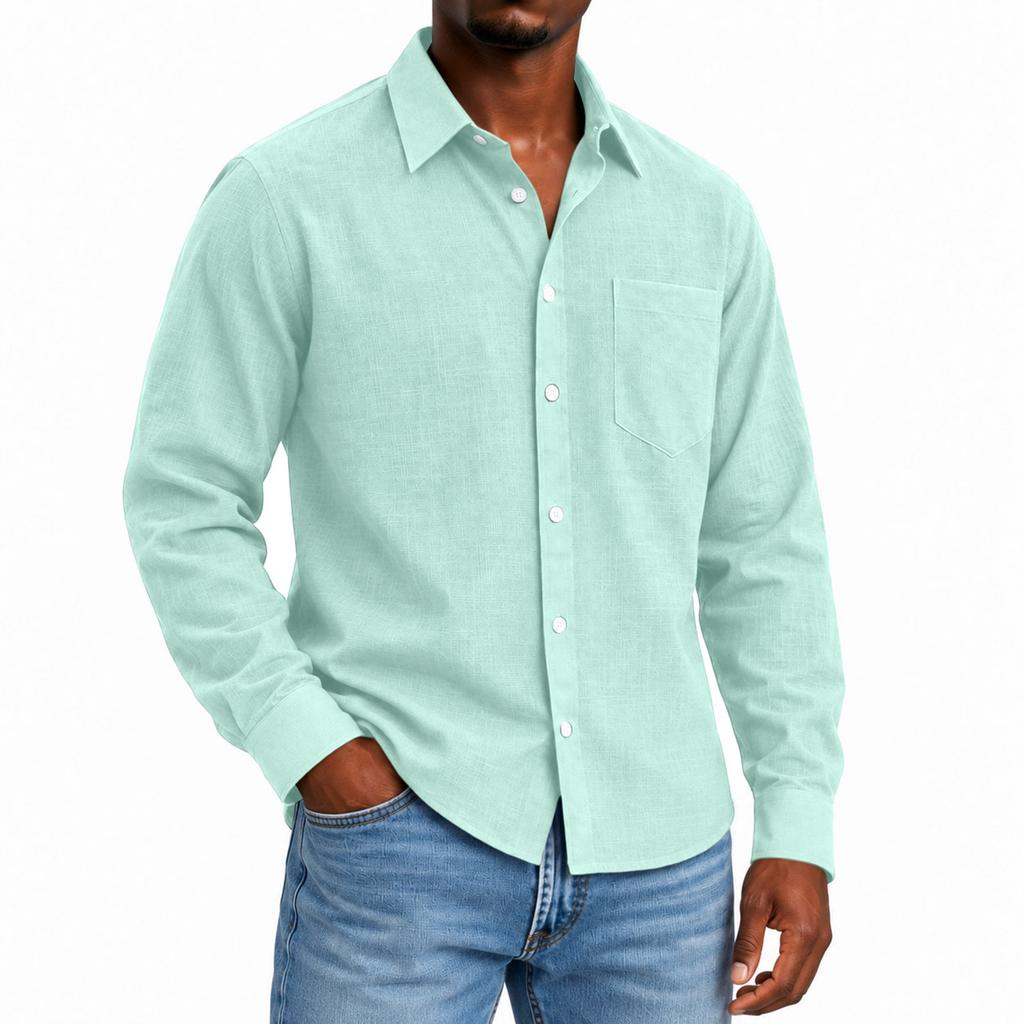 Men's Linen Collared Long Sleeve Shirt for Spring and Fall Casual Daily Wear