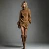 European & American High-End Women's Retro Faux Suede Lapel Dress - Autumn/Winter New Long Sleeve Short Skirt, 2025 Collection.